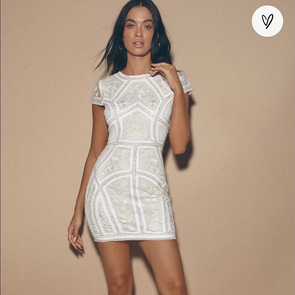 Lulus. Sparkly, white, body con, short sleeve dress. Size small